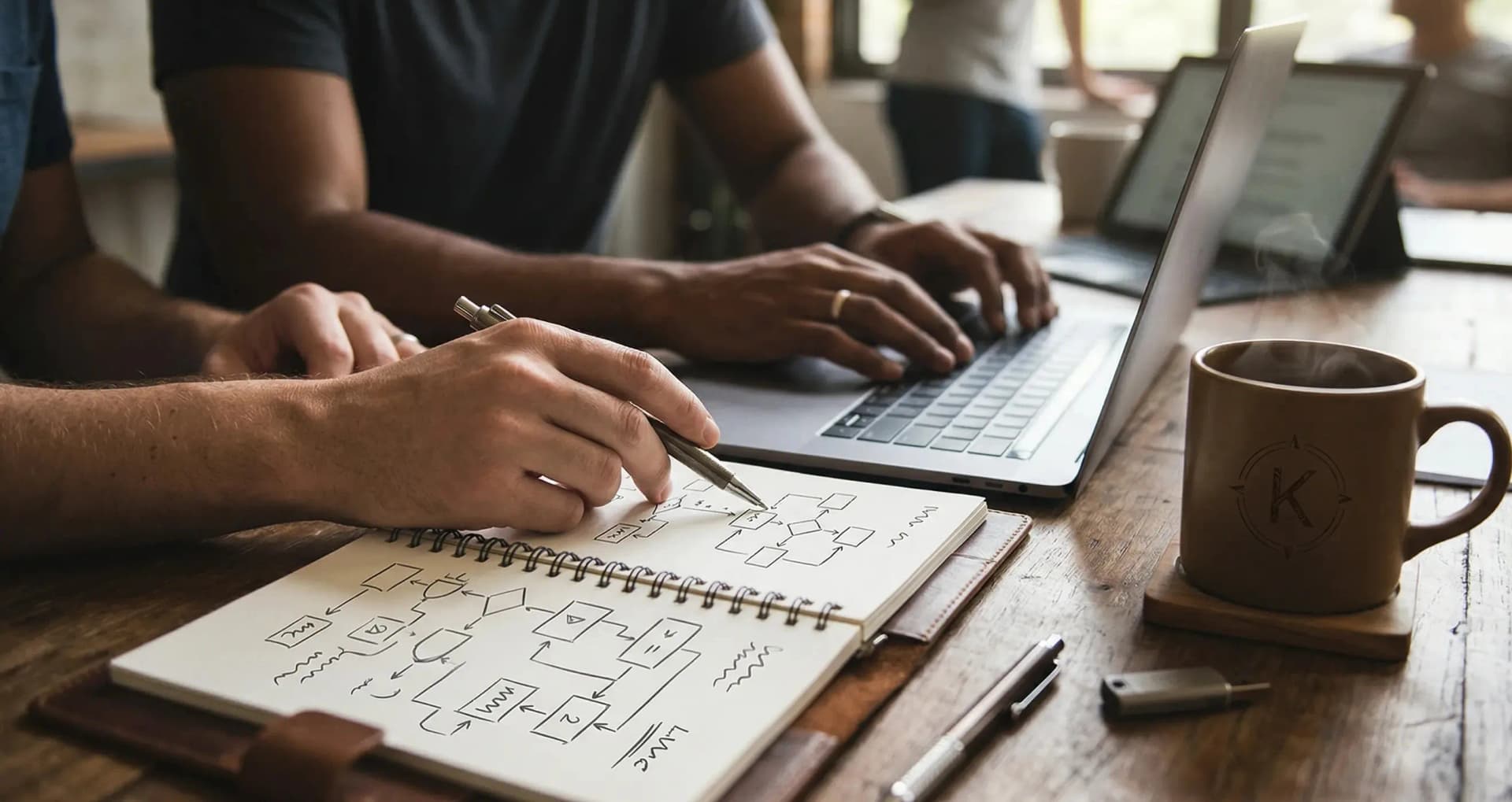 Engineering team discussing architecture details